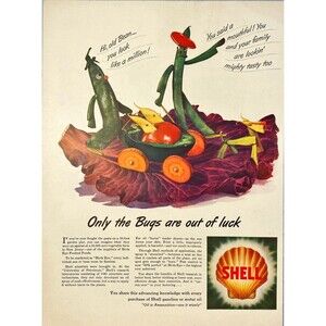 Shell Oil "Only the Bugs are Out of Luck" Illustration Vintage Print Ad 1942